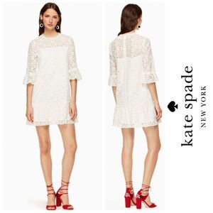NWT|Kate Spade White Lace Flounce Shift Dress, 4